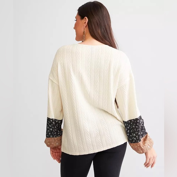 Daytrip Large Cable Knit Long Sleeve Top Block Sleeve - Picture 3 of 5